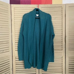 Mossimo Women’s XL Teal Blue Soft-Knit Crochet Waterfall Cardigan
